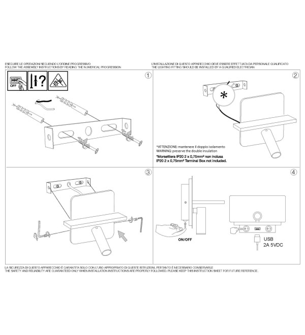 Светильник настенный Ideal Lux Piano AP USB Белый 3000К LED 287317