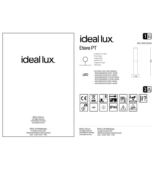 Светильник садово-парковый Ideal Lux Etere PT 3000К Антрацит LED 246932