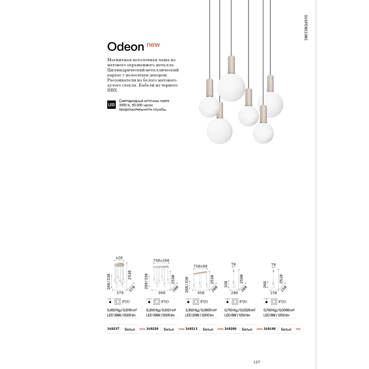 Светильник подвесной Ideal Lux Odeon SP3 Белый 3000К LED 349213