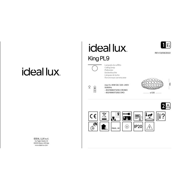 Люстра потолочная Ideal Lux King PL9 Хром G9 073255