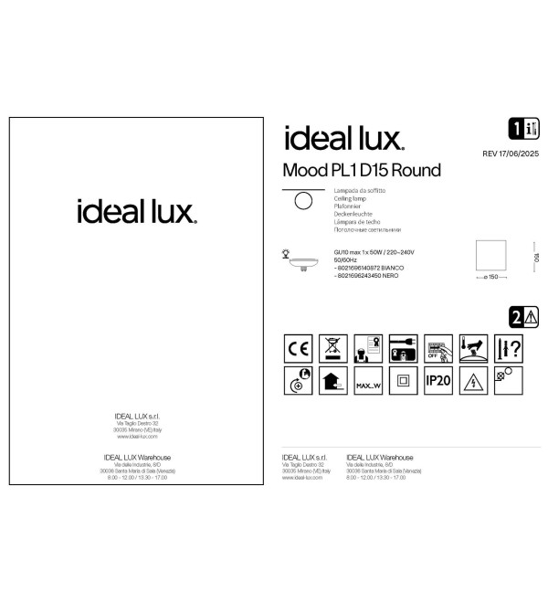Светильник потолочный Ideal Lux Mood PL1 D15 Round Черный GU10 243450