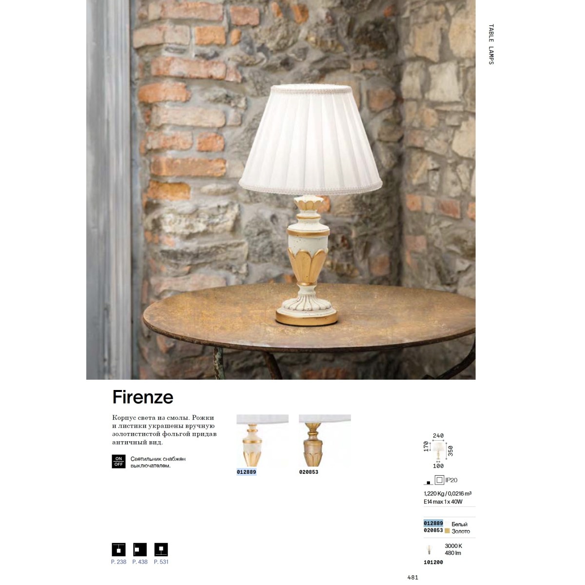 Лампа настольная Ideal Lux Firenze TL1 Белый E14 012889