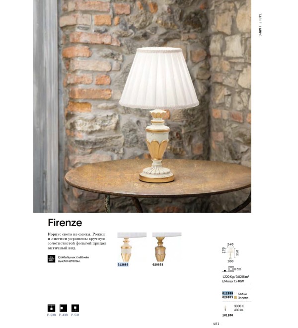Лампа настольная Ideal Lux Firenze TL1 Белый E14 012889