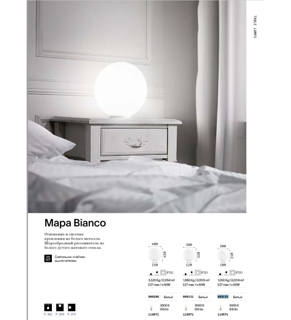 Светильник настольный Ideal Lux Mapa TL1 D20 E27 Белый 009155