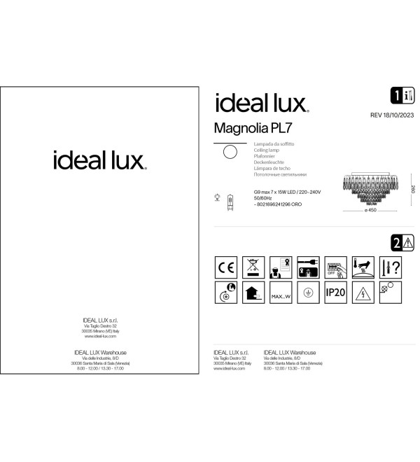 Люстра потолочная Ideal Lux Magnolia PL7 Золото G9 241296