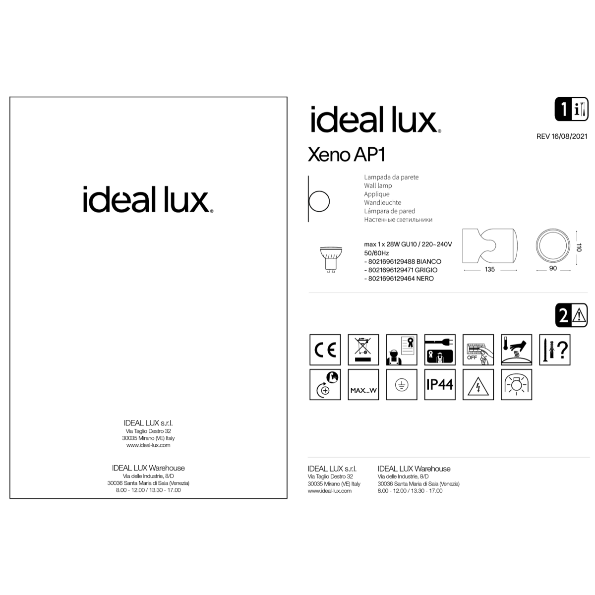 Светильник уличный Ideal Lux Xeno AP1 Белый GU10 129488