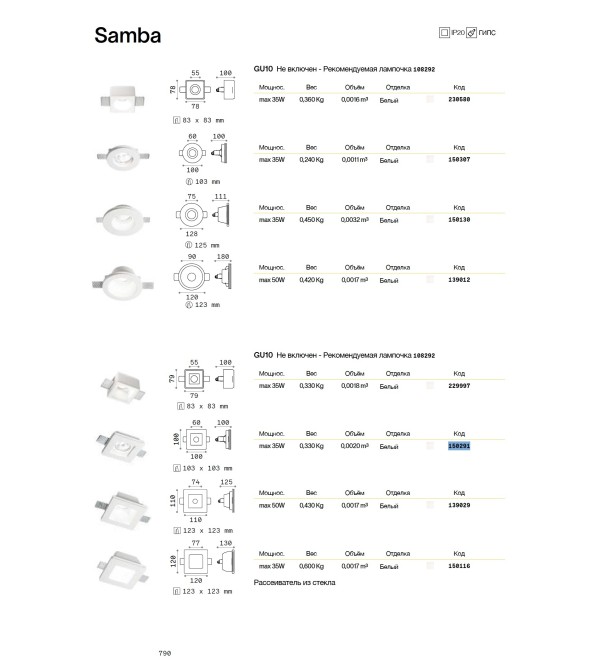 Светильник встраиваемый Ideal Lux Samba FI D77 Square Белый гипс GU10 150116