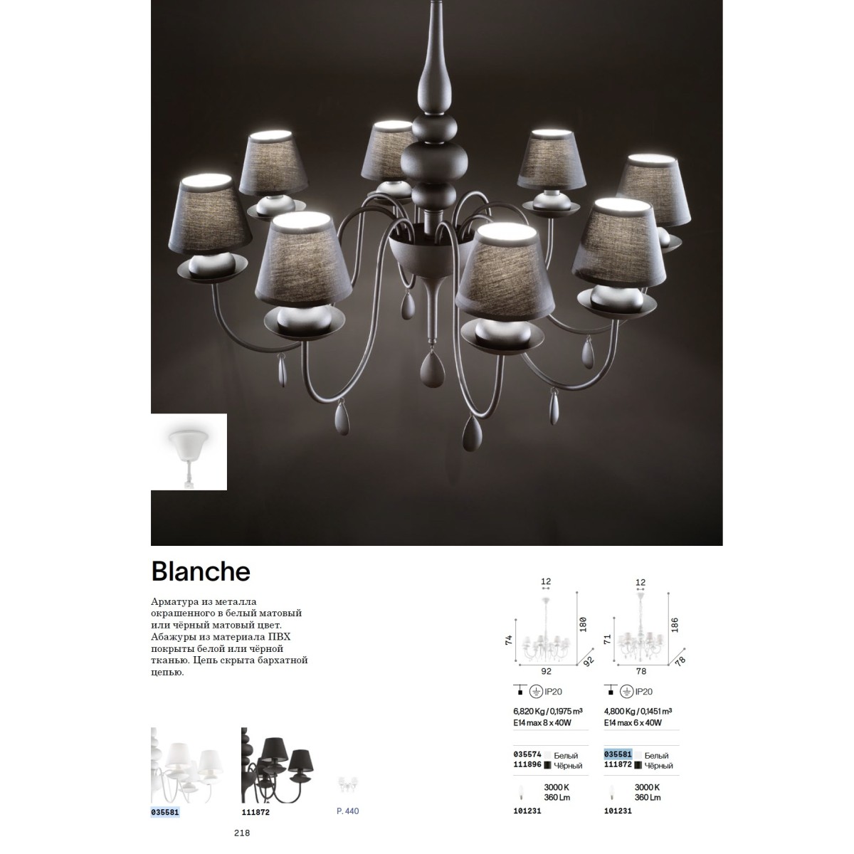 Люстра подвесная Ideal Lux Blanche SP6 Белый E14 035581