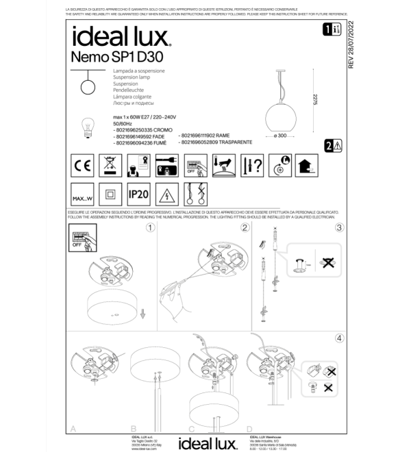 Светильник подвесной Ideal Lux Nemo SP1 D30 Медь E27 111902