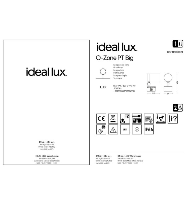 Прожектор уличный Ideal Lux O-Zone PT Big Черный 3000К LED 337531