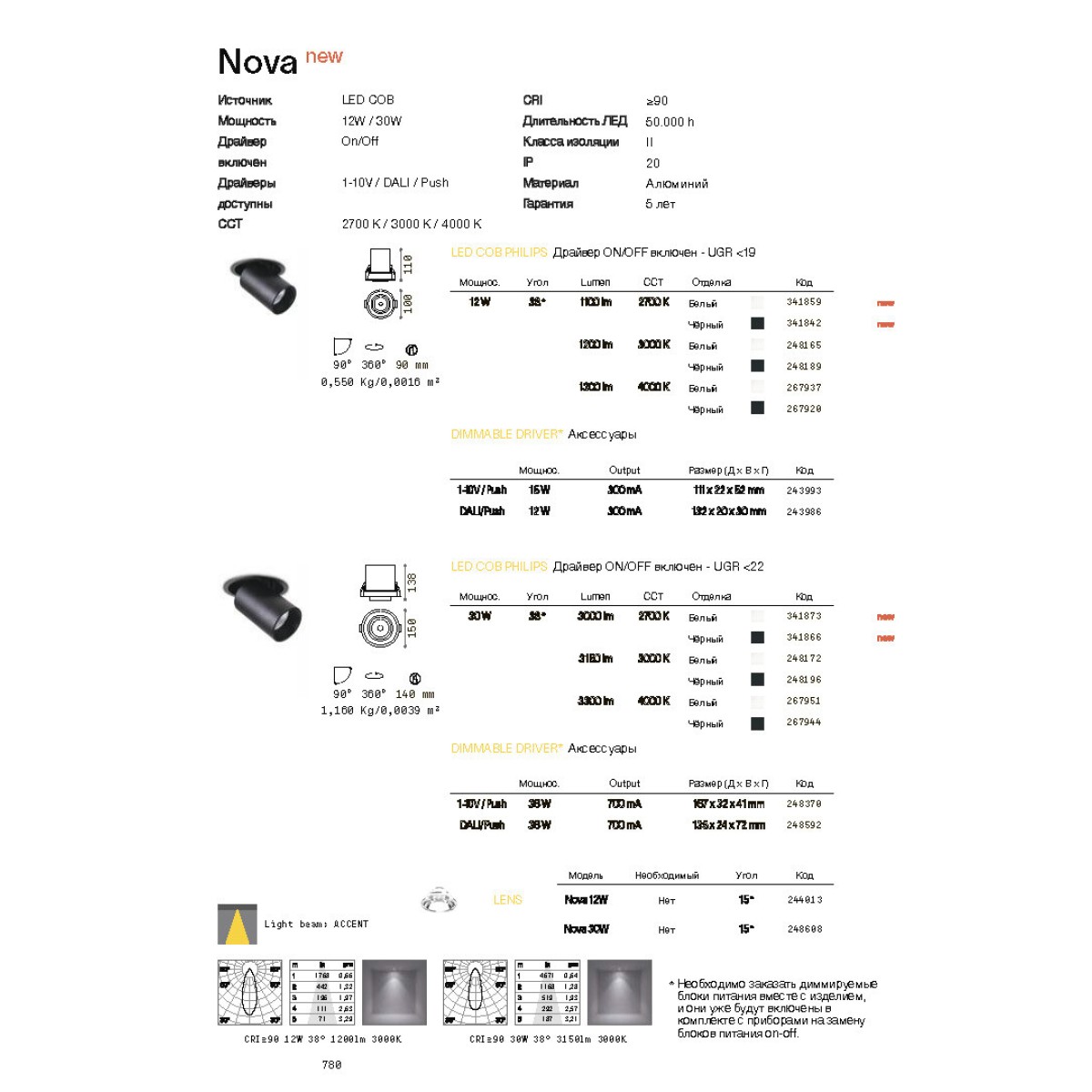 Светильник встраиваемый Ideal Lux Nova FI 12W 3000K LED Черный 248189