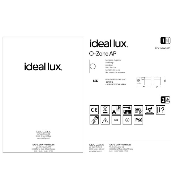 Светильник уличный Ideal Lux O-Zone AP Черный 3000К LED 337548