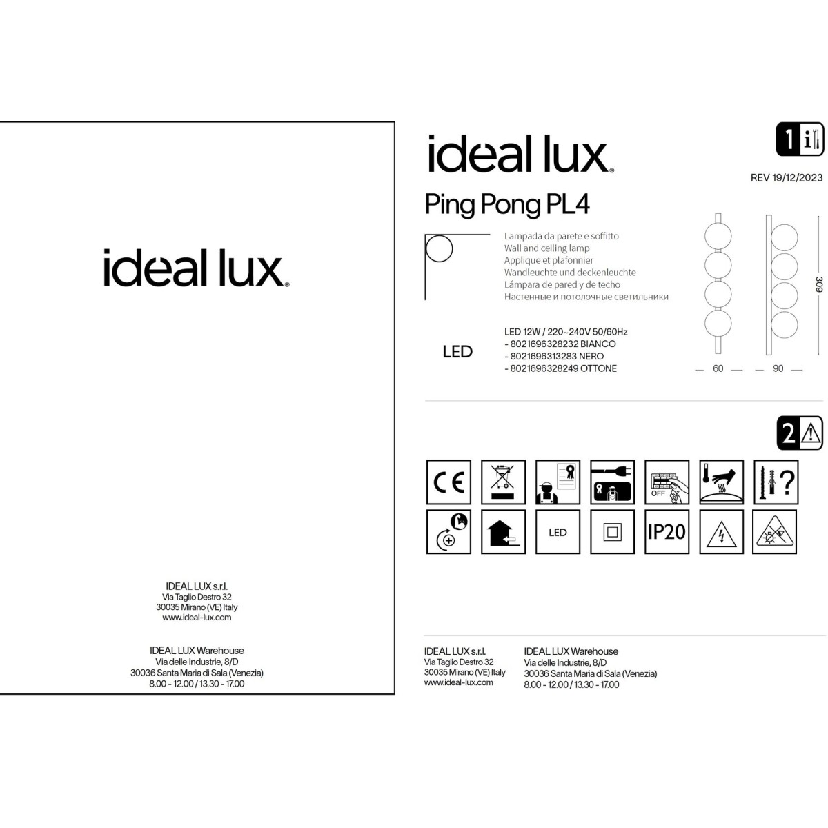 Светильник потолочный Ideal Lux Binomio LED PL4 Черный 3000К LED 313283