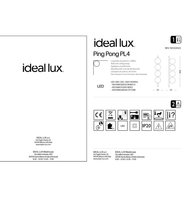 Светильник потолочный Ideal Lux Binomio LED PL4 Черный 3000К LED 313283