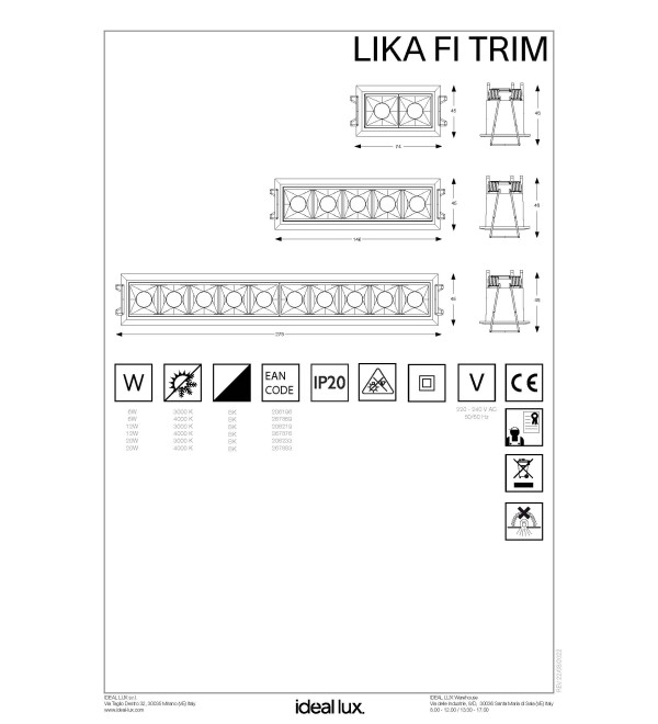 Светильник встраиваемый Ideal Lux Lika FI TRIM 06W 3000К LED Белый / Черный 206196