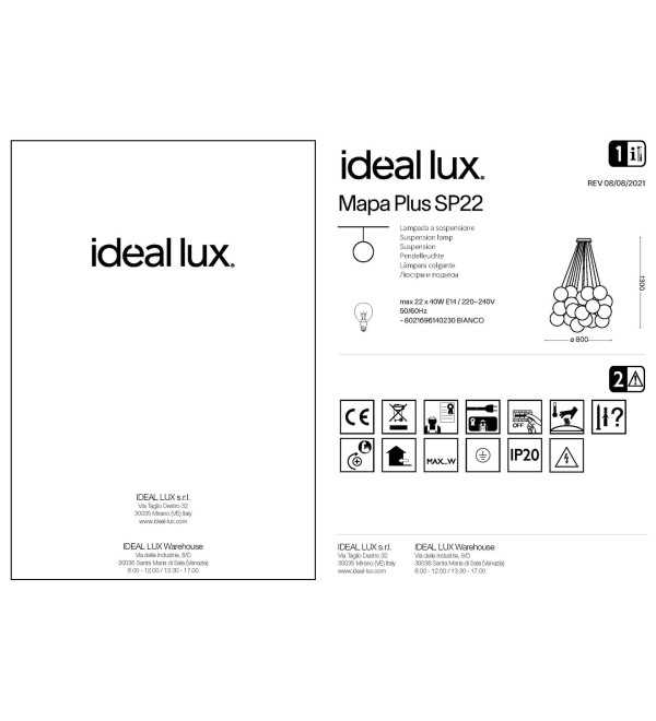 Люстра подвесная Ideal Lux Mapa Plus SP22 Белый E14 140230