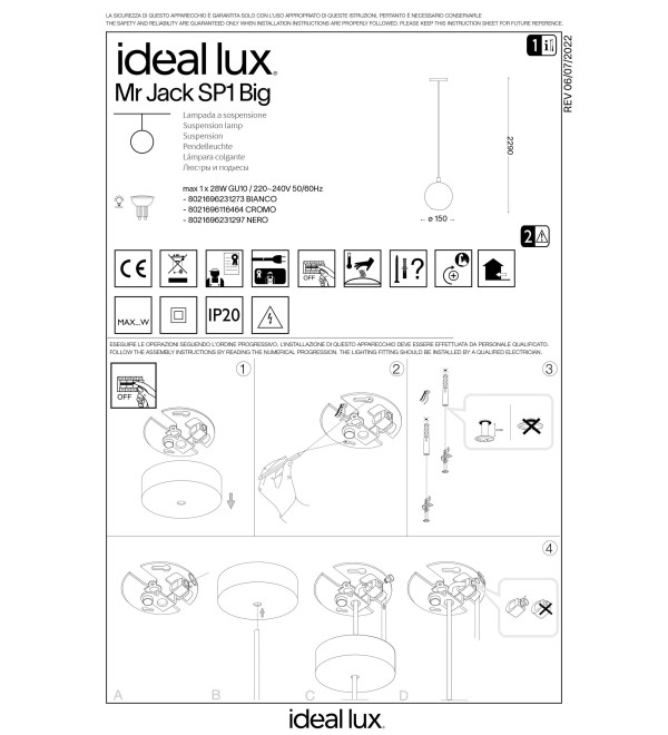 Светильник подвесной Ideal Lux Mr Jack SP1 Big Белый GU10 231273