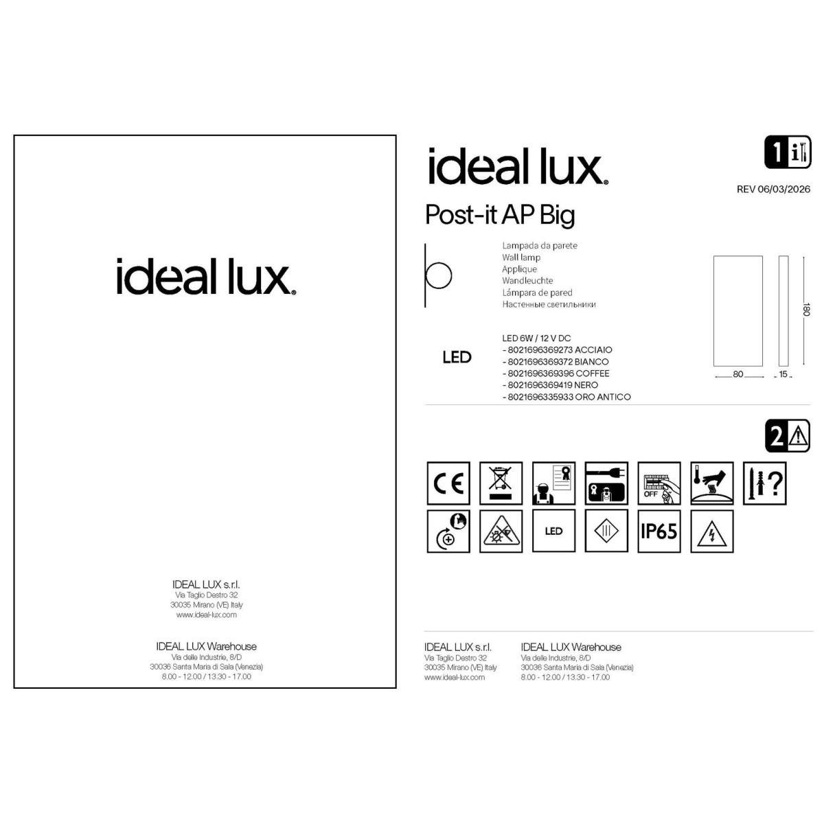 Светильник уличный Ideal Lux Post-it AP Big Черный 3000К LED 369419