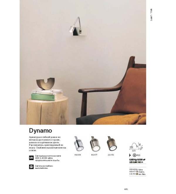 Светильник настенный Ideal Lux Dynamo AP Никель 4000К LED 031477