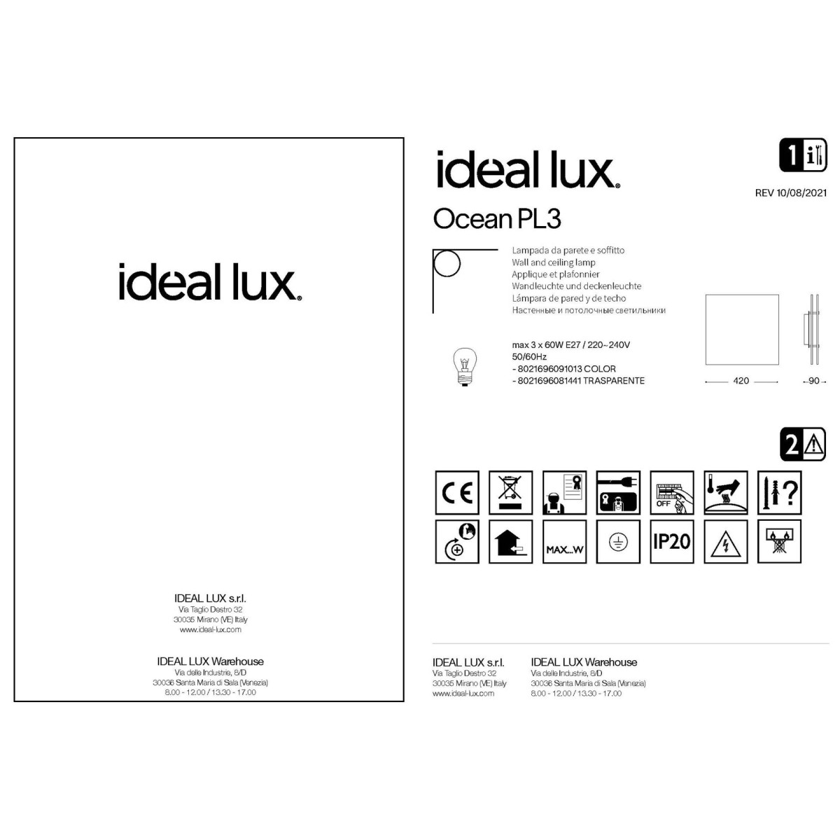 Светильник потолочный Ideal Lux Ocean PL3 Разноцветный E27 091013