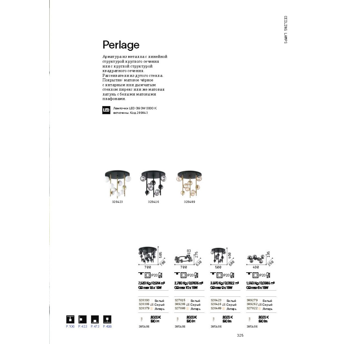 Люстра потолочная Ideal Lux Perlage PL18 G9 Янтарь 328379