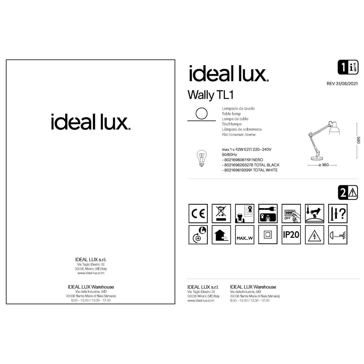 Лампа настольная Ideal Lux Wally TL1 Черный / Медь E27 061191