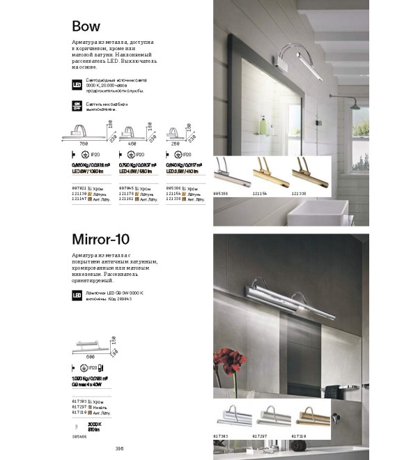 Подсветка для зеркала Ideal Lux Bow AP L46 Античная латунь 3000К LED 121161