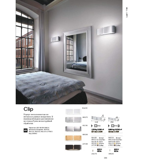 Светильник настенный Ideal Lux Clip AP2 Mini Золото G9 091129