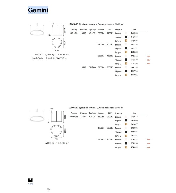 Люстра подвесная Ideal Lux Gemini SP D061 On-Off 3000K Латунь LED 269832
