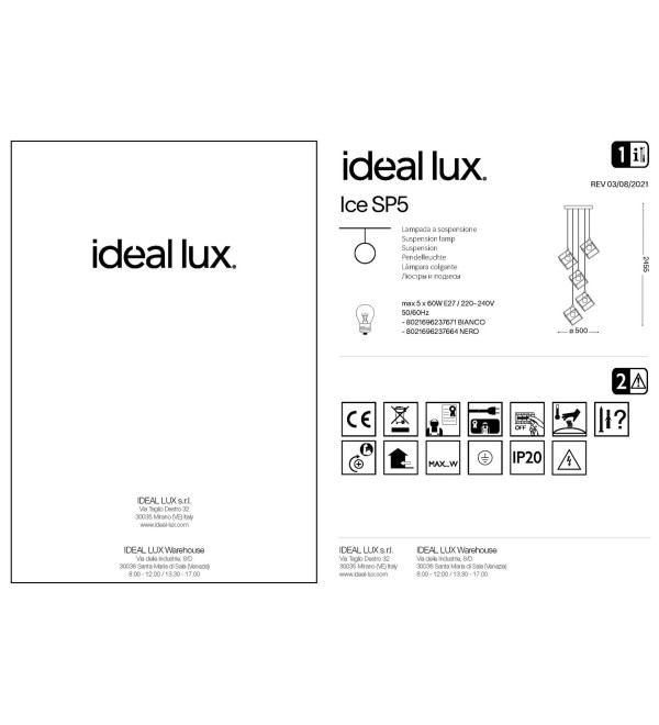 Люстра подвесная Ideal Lux Ice SP5 Черный E27 237664