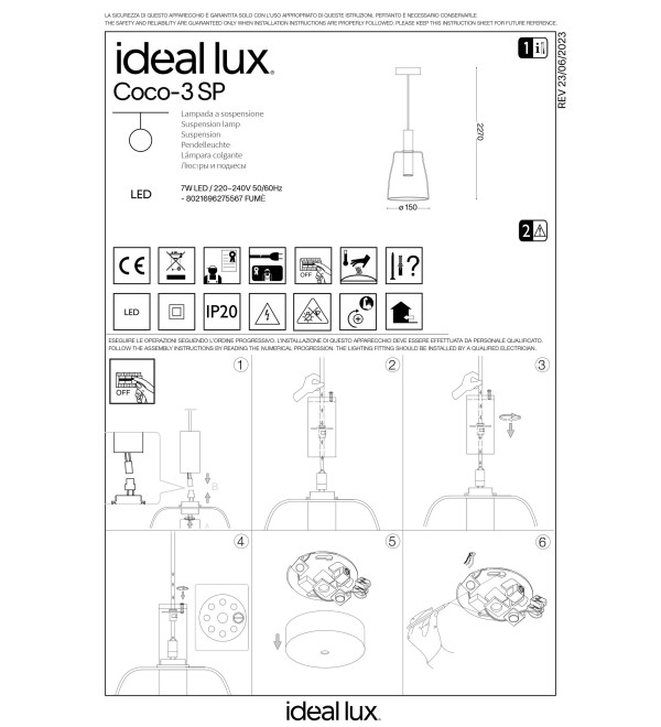 Светильник подвесной Ideal Lux Coco-3 SP Серый 3000К LED 275567