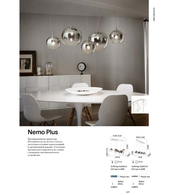 Люстра подвесная Ideal Lux Nemo Plus SP5 Хром размытый E27 138305