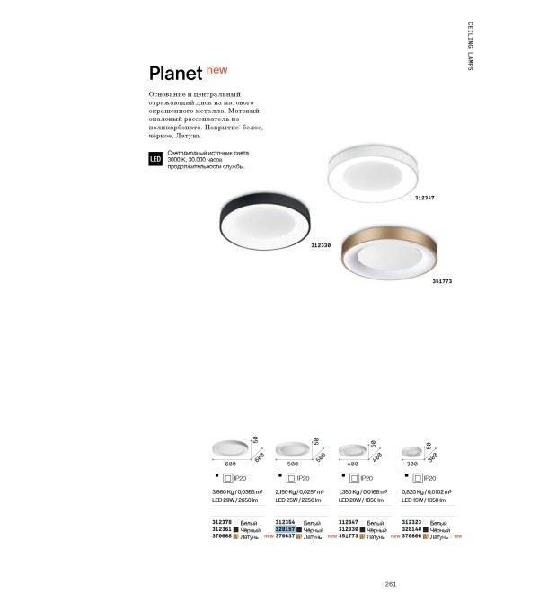 Светильник потолочный Ideal Lux Planet PL D40 LED Латунь 3000К 351773