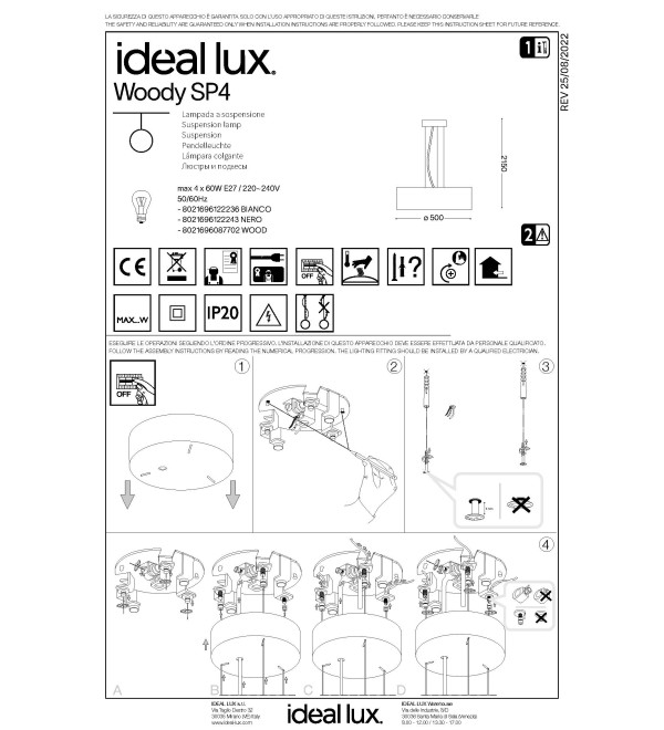 Люстра подвесная Ideal Lux Woody SP4 Дерево E27 087702
