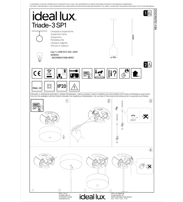 Светильник подвесной Ideal Lux Triade-3 SP1 Темно / Серый E27 221496
