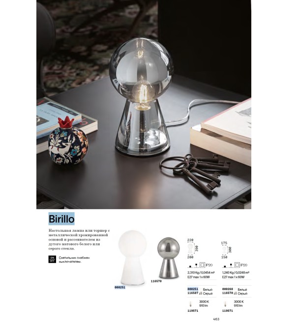 Лампа настольная Ideal Lux Birillo TL1 Medium Серый E27 116587