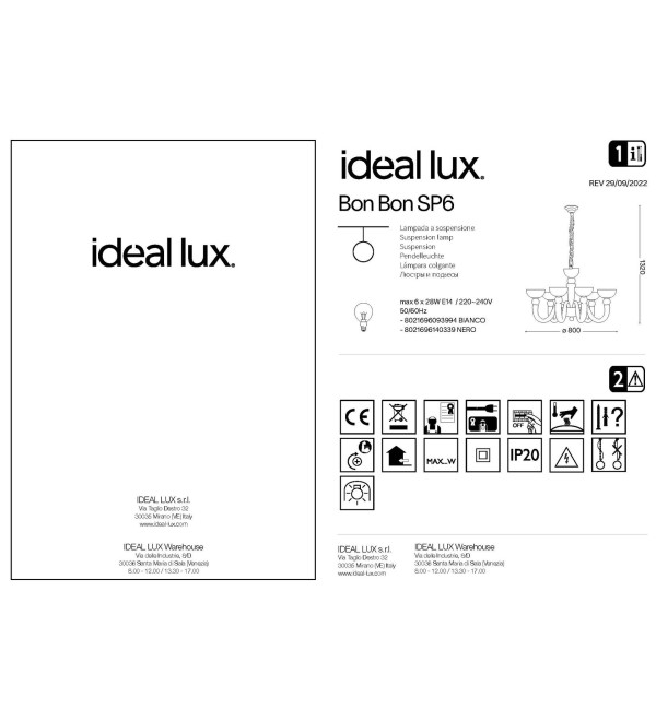 Люстра подвесная Ideal Lux Bon Bon SP6 Черный E14 093994