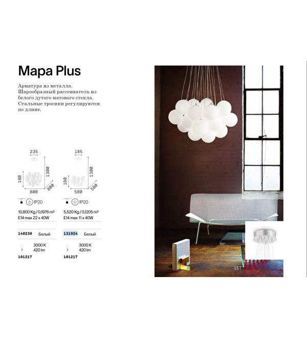 Люстра подвесная Ideal Lux Mapa Plus SP22 Белый E14 140230
