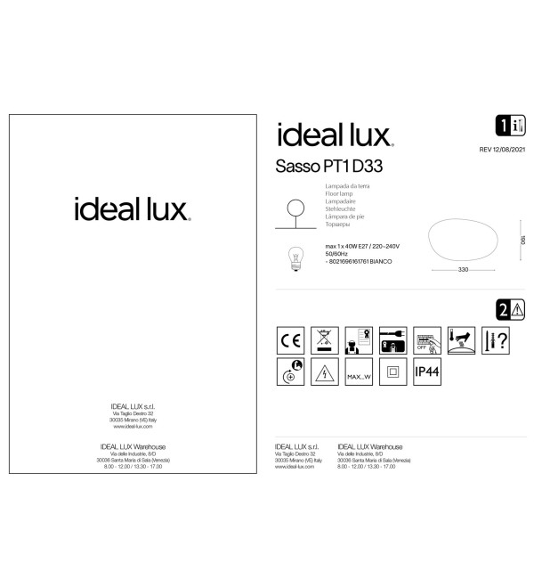 Светильник садово-парковый Ideal Lux Sasso PT1 D33 E27 Опал 161761