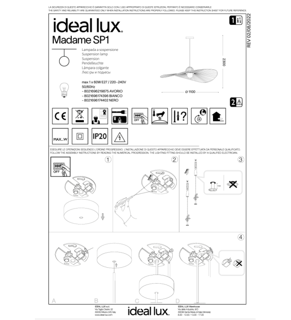 Люстра подвесная Ideal Lux Madame SP1 Черный E27 174402