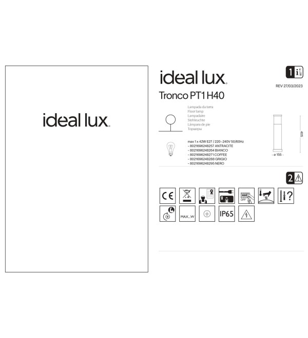 Светильник уличный Ideal Lux Tronco PT1 H40 Черный E27 248295