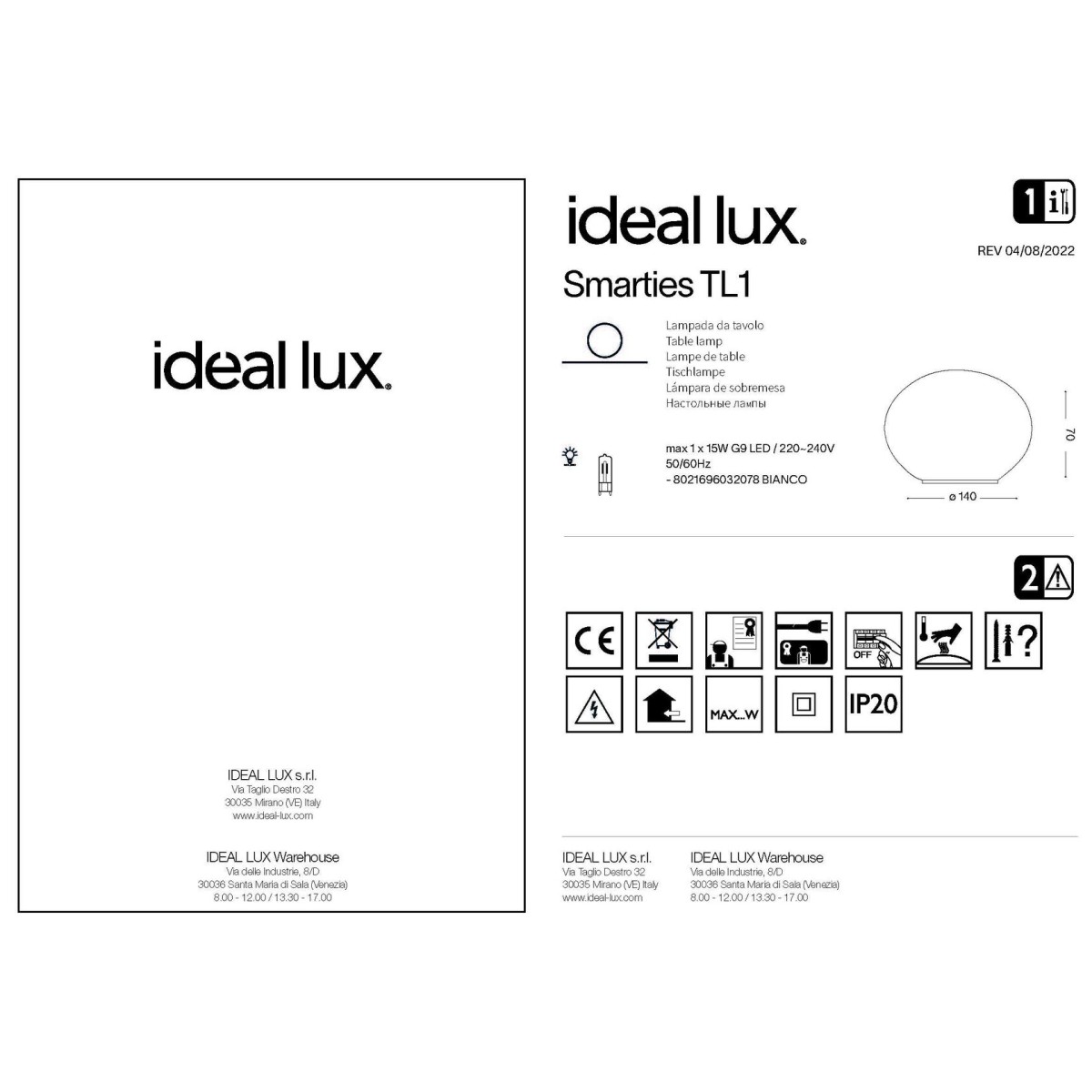 Светильник настольный Ideal Lux Smarties TL1 D30 Белый E27 327907
