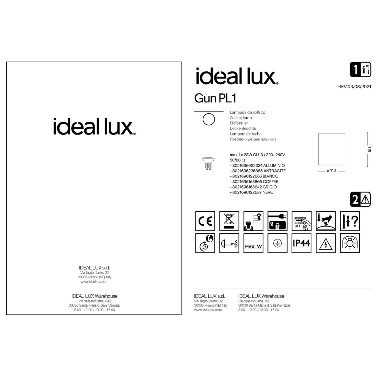 Светильник уличный Ideal Lux Gun PL1 Кофе GU10 163666