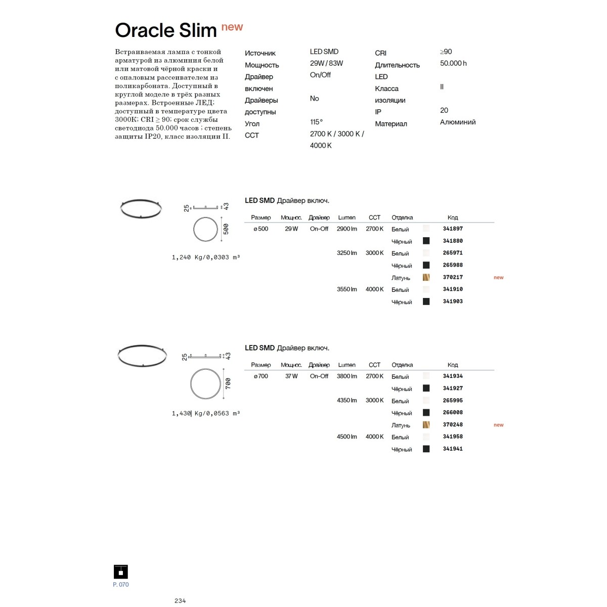 Люстра потолочная Ideal Lux Oracle Slim PL D070 Round Черный 4000К 341941