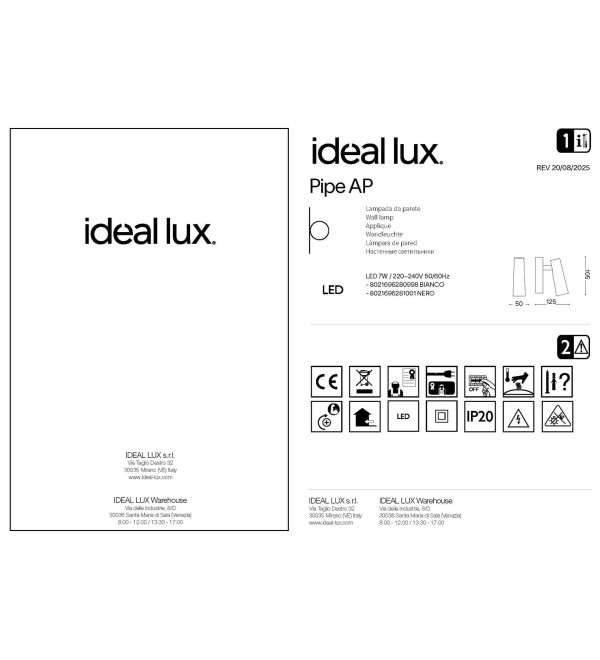 Светильник настенный Ideal Lux Pipe AP Черный 3000К LED 281001