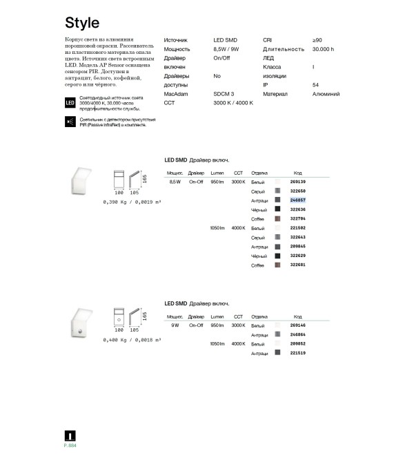 Светильник уличный Ideal Lux Style AP 3000K LED Антрацит 246857