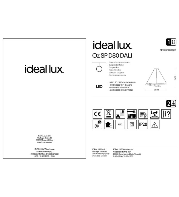 Люстра подвесная Ideal Lux Oz SP D060 On-Off 3000K Белый LED 253671