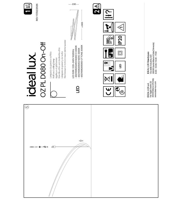 Люстра потолочная Ideal Lux Oz PL D080 On-Off LED 3000K Белый 352459