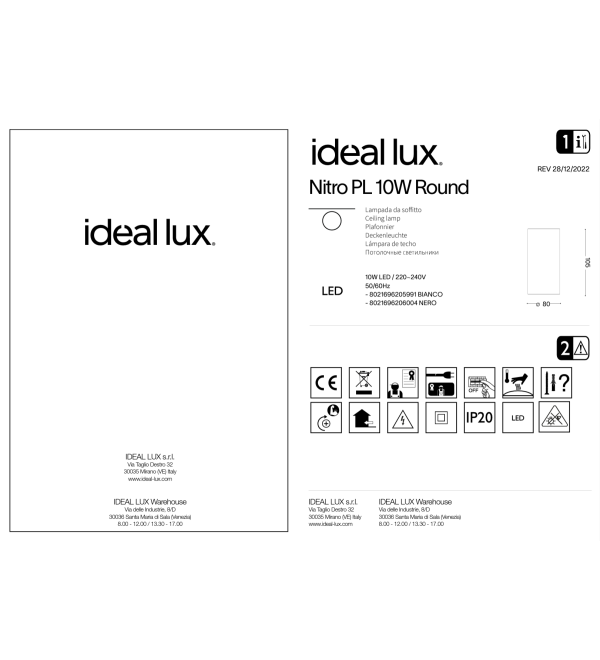 Светильник потолочный Ideal Lux Nitro PL D08 Round 3000K Белый LED 205991