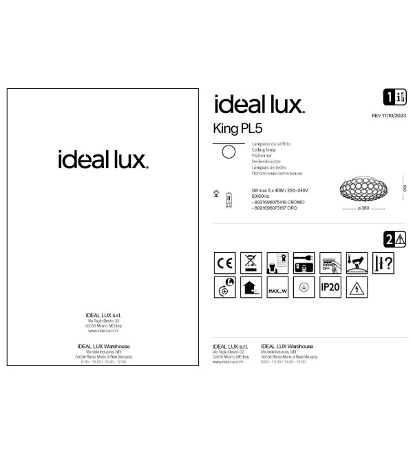 Люстра потолочная Ideal Lux King PL5 Хром G9 075419